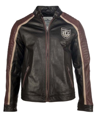 Tom Tailor Lederjacke, Herren (Schwarz / Maron)