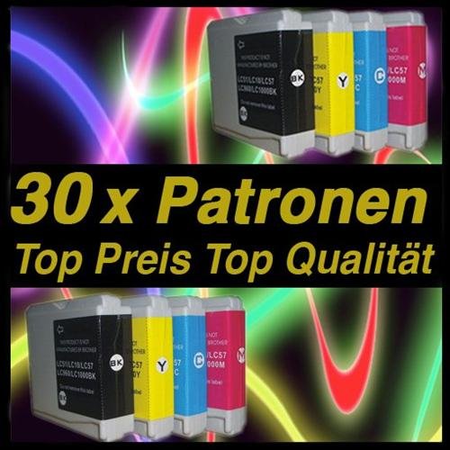 30 x 100% Qualität Druckerpatronen Tintenpatronen Tinte kompatibel zu Brother LC1000 LC970 LC1000BK LC1000Y LC1000C LC1000M LC970BK LC970Y LC970C LC970M (12x schwarz & je 6x cyan magenta yellow) für Brother DCP130C DCP135C DCP150C DCP155C DCP330C DCP350