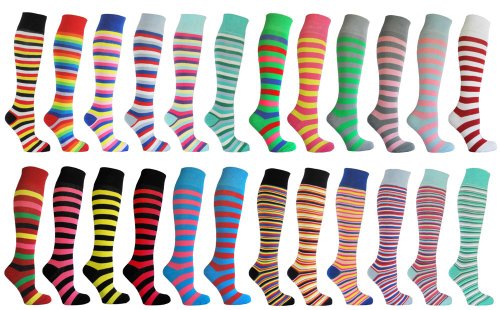 Socks Avenue, Damen Kniestrümpfe gestreift, 24 Farbvarianten