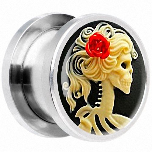 Flesh Tunnel Plug Piercing Skull Lady - wähle Deine Grösse