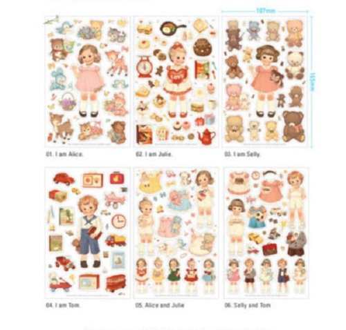 Kawaii Puppe Papier-Aufkleber, 6 Creative-Blätter Dekoration Sticker Set Etiketten DIY Deco Scrapbooking