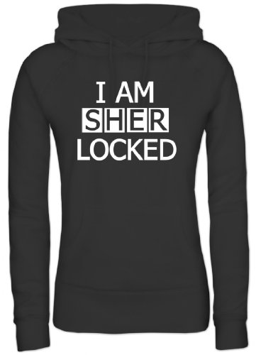 Shirtstreet24, I AM SHER LOCKED, Lady / Girlie Kapuzen Hoodie Pullover, Größe: S,Schwarz