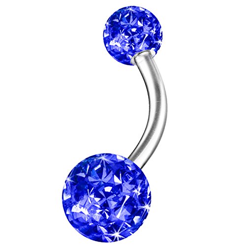 Piersando Bauchnabelpiercing Bauch Banane Piercing Stecker Gebogen mit Doppel Multi Ferido Kristall Kugeln 10mm Blau