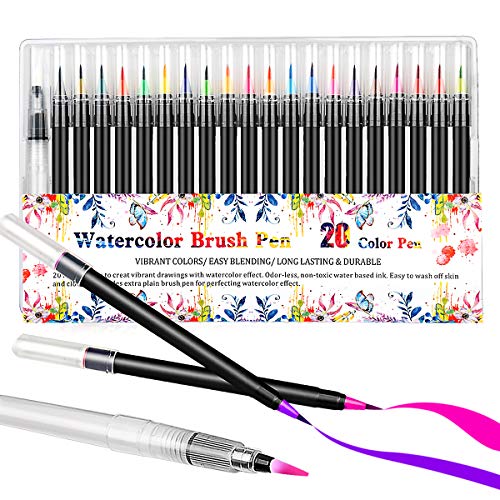 Brush Pen Set, YIYIHUI Pinselstifte Set - 20 Aquarellstifte +1 Wassertankpinsel - Schöne Watercolor Effekte - Handlettering Stifte, Bullet Journal Zubehör, Kalligraphie Set, Malen Zeichnen Marker