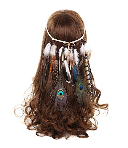 Damen Hippie Boho Indianer Stirnband - AWAYTR Feder Stirnbänder für Abendkleider Halloween Karneval