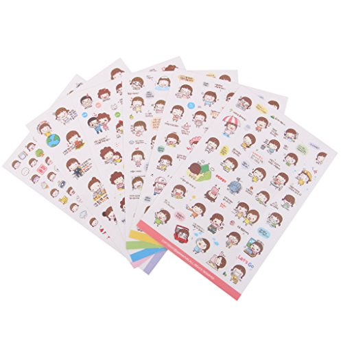 6 Blätter Tagebuch Sticker Aufkleber Dekoration Süß Selbstklebend Kawaii Niedlich Momoi Scrapbooking Memo Sticker Tagebuch-Aufkleber-Dekoration