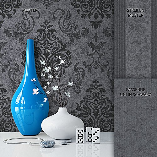 NEWROOM Barock Tapete Schwarz Vliestapete Grau Barock, Modern, Natur schöne moderne und edle Design Optik , inklusive Tapezier Ratgeber