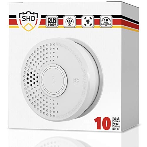 Rauchmelder 10er Set mit 10 Jahre Garantie inkl. 10x 9V Batterie geprüft nach DIN EN14604 und BSI Zertifiziert - 10 Stück Rauchwarnmelder Feuermelder Brandmelder Feueralarm …