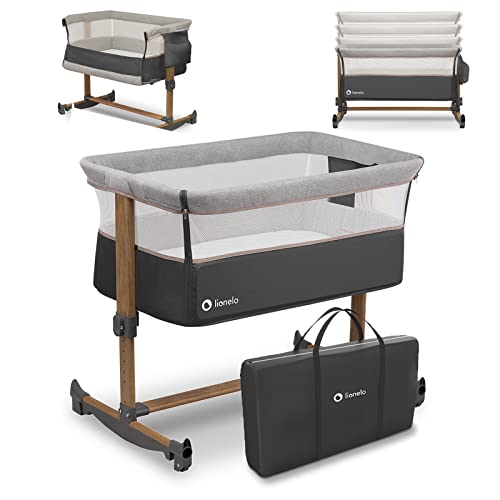 LIONELO Leonie 3 IN 1 Beistellbett Babybett, Schaukelfunktion, 5-stufige Höhenverstellung, Schräglage, Matratze, Abnehmbare Seitenwand, Räder, Seitentasche, Einfach Transport