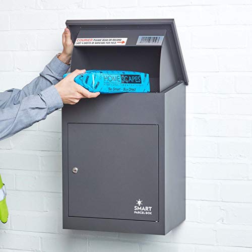 Smart Parcel Box, mittelgroßer Paketbriefkasten mit Paketfach und Briefkasten, sicherer Paketkasten für Zuhause und Unternehmen mit Rückholsperre, für alle Zusteller, 44 x 35 x 58 cm, anthrazit