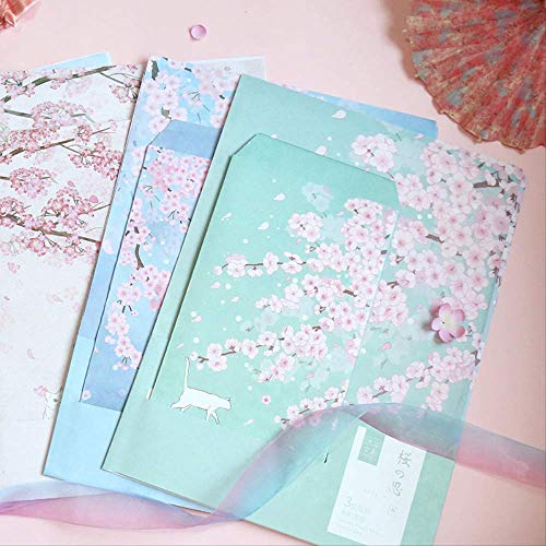 FANGDAHAI Briefpapier Liefert 9 Teile/satz Nette Papier Umschlag Set Kreative Kawaii Katze Kirsche Umschläge Mit Brief Für Kinder Mädchen Geschenk Korean Schreibwaren