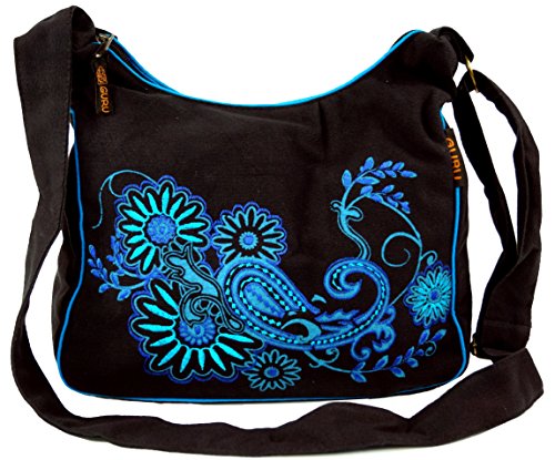 Guru-Shop Schultertasche, Hippie Tasche, Goa Tasche - Schwarz/blau, Herren/Damen, Baumwolle, Size:One Size, 23x28x12 cm, Alternative Umhängetasche, Handtasche aus Stoff