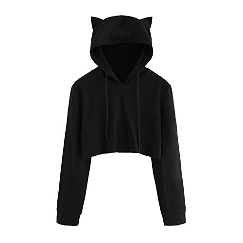 Damen Bluse, KIMODO Frauen Cat Ear Long Sleeve Hoodie Sweatshirt Hooded Pullover Tops Blouse (Schwarz, S)