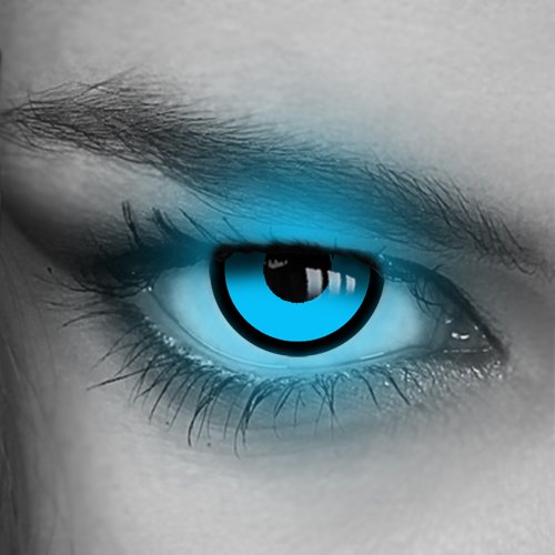 Kontaktlinsen farbig UV Neon - (GRÜN,BLAU,PINK,GELB,ORANGE) - Crazy Fun Halloween Party Fasching Karneval Disco (Blau/Blue)