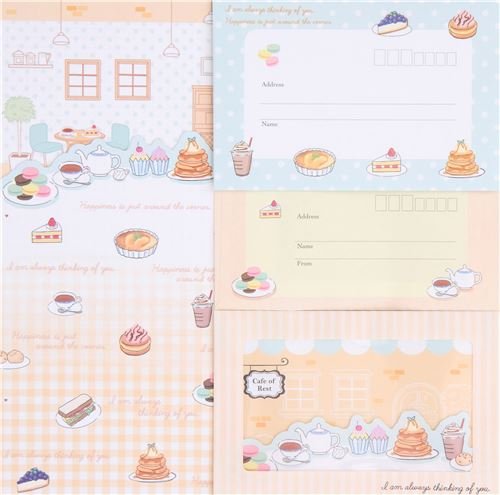 Süßes Kaffee Essen Fenster Umschlag Briefpapier Set von Crux aus Japan