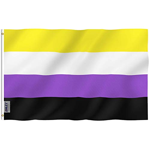 Anley Fly Breeze 3x5 Fuß Non-Binary Pride Flag - Lebendige Farbe und UV-beständig - Doppelt genäht - NB Pride Genderqueer Gender Identity Flags Polyester mit Messingösen 3X5 Ft