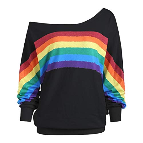 Damen Lose Rainbow Off Shoulder Pullover TWIFER Bluse Sweatshirt Langarm Shirts