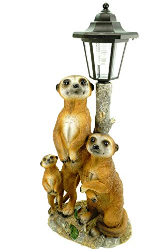 Kremers Schatzkiste Erdmännchen Familie mit Solarlaterne Figur Gartenfigur 51 cm Erdmännchenfamilie