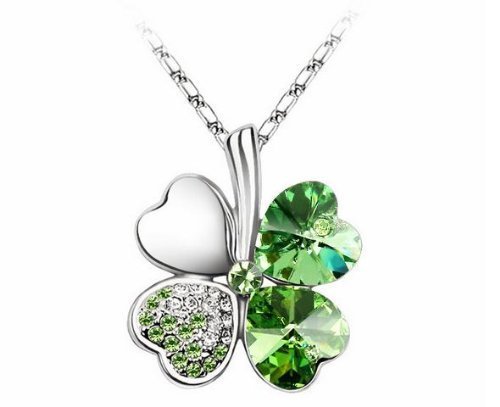 Kleeblatt Kette mit schönen Kristallen in Peridot Grün (4001)