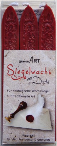 gravurART - Siegelwachs mit Docht - bordeaux rot - 3 Stangen