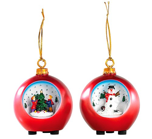 infactory Motiv-Weihnachtskugeln mit LED-Sternenhimmel, 2er-Set rot