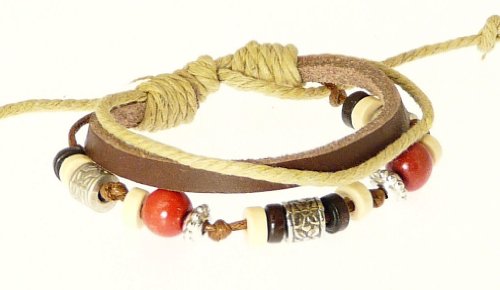 Neptune Giftware braun Lederarmband, Cord & Beads Lederarmband / Lederarmband / Surf Armband - 114