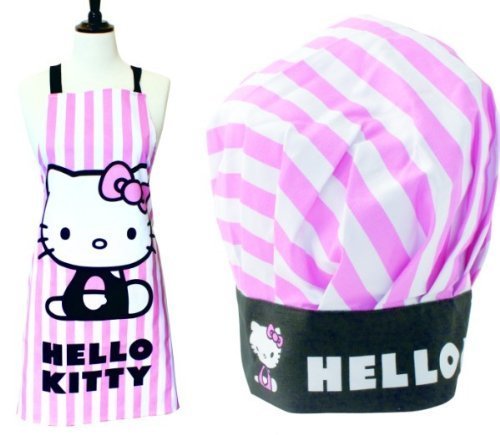 Hello Kitty Erwachsene Pink Candy Stripe Baumwolle Schürze & Kochmütze