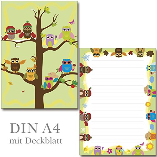 Schreibblock Eulen Vierjahreszeiten 25 Blatt Format DIN A4 mit Deckblatt 7020 neu