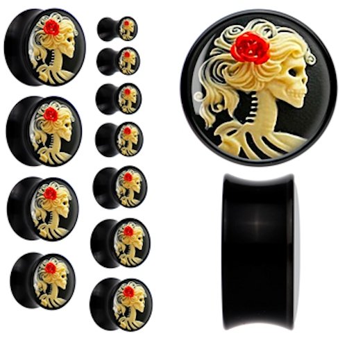 Piercing Plug Black Skull Lady - wähle Deine Grösse
