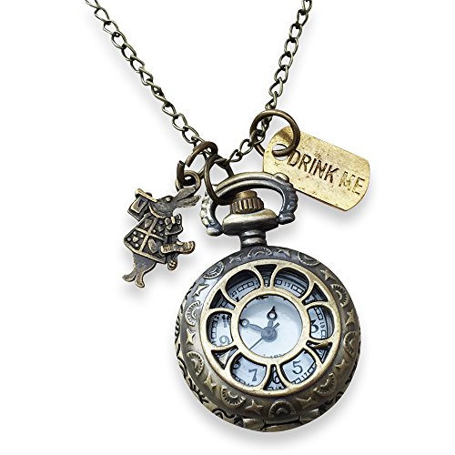 Alice im Wunderland. HŠngende Uhr mit Kaninchen und trinken mich Charms