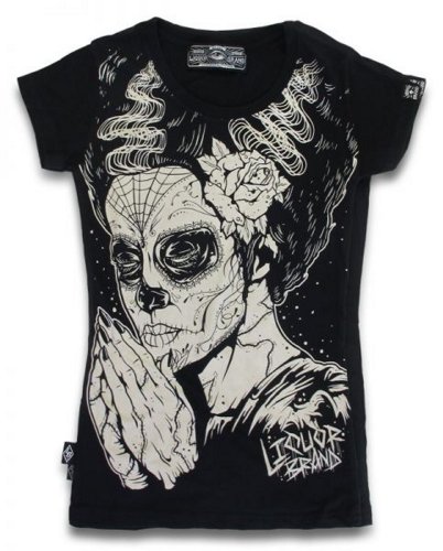 Liquor Brand - Rockabilly Damen T-Shirt Frankenstein New Bride Schwarz
