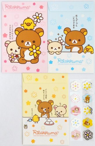 Rilakkuma Bär Briefpapier Set mit Blumen aus Japan