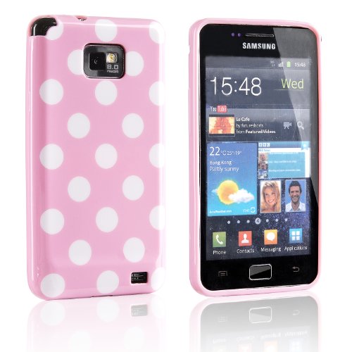 Tinxi Silikon Schutz Hülle für Samsung Galaxy S2 Schutzhülle I9100 Pink Mit Weiß Punkte Silicon Schale Tasche Etui Cover (pink)