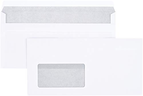 AmazonBasics - Briefumschlag mit Sichtfenster, DL (110 x 220 mm), selbstklebend, Weiß, 75 g/m², 1.000 Stück