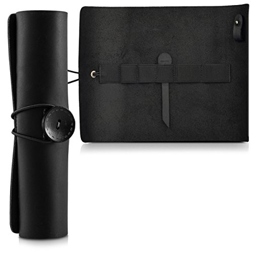 kalibri Federmappe Stifterolle aus Leder - Echtleder Federmäppchen Mäppchen für Stifte Pinsel Kabel - Vintage Rolle Stifthalter Etui in Schwarz