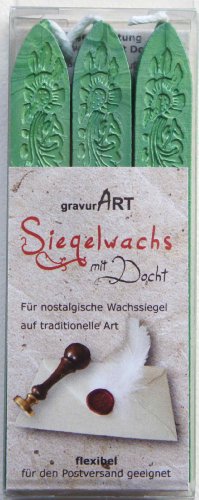 gravurART - Siegelwachs mit Docht - Grün Perlmutt - 3 Stangen