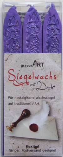 gravurART - Siegelwachs mit Docht - Lila Perlmutt - 3 Stangen