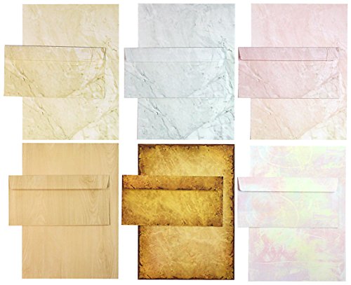 TATMOTIVE 05-0130-0090-00063 Briefpapier Set - Mix Strukturpapier - 6 verschiedene Motive je 5 Briefpapiere und je 5 passende Briefumschläge