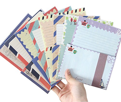 funcoo 32 kawaii Lovely Briefpapier Papier mit 16 Umschlag + 1 Bogen Label Seal Aufkleber Style-1