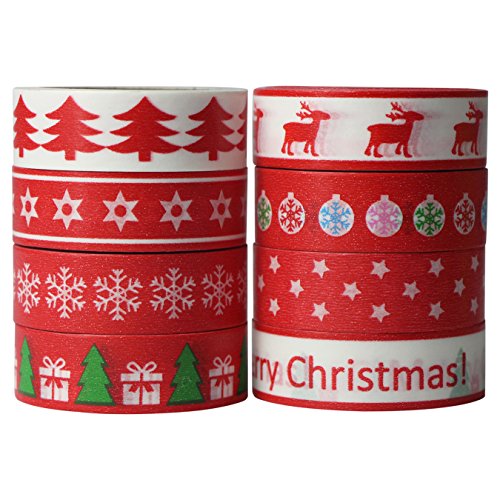 UOOOM 8 Rolls Beautiful Washi Tape Christmas deko Klebeband buntes Klebebänder Masking Tape DIY Scrapbook deko (Design 9050)