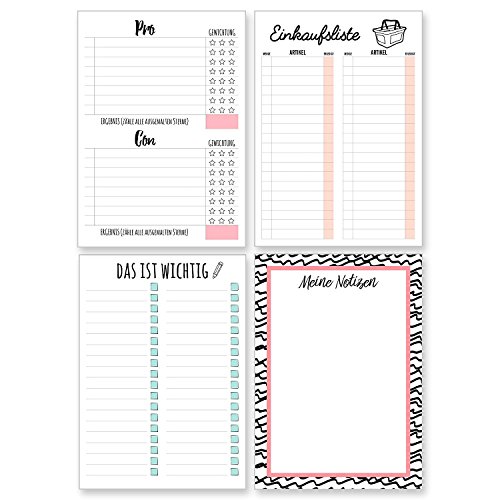 CUPCAKES & KISSES® Notizblock DIN A5 im 4er Spar-Set I jeweils 50 Seiten I To Do Liste, Pro Contra Liste, Einkaufsliste & blanko Block I für Notizen