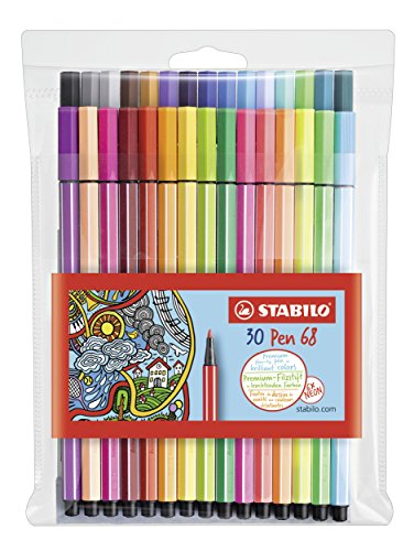 Premium-Filzstift - STABILO Pen 68 - 30er Pack - mit verschiedenen Farben inklusive 6 Neonfarben