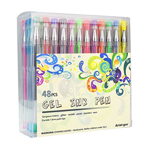 48 Stück Gelschreiber Gelstifte Set, Aril-gxr bunte Stifte inklusive Glitte, Metallisch, Pastell, Noen Gel-Stifte für Künsterbedarf, Erwachsene Malbücher, zeichnen, skizzieren, basteln usw.