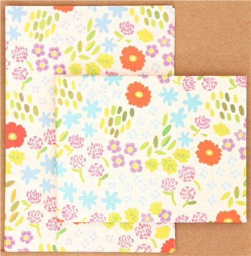 Kawaii Briefpapier im Mini-Format mit Blumen und Vogel