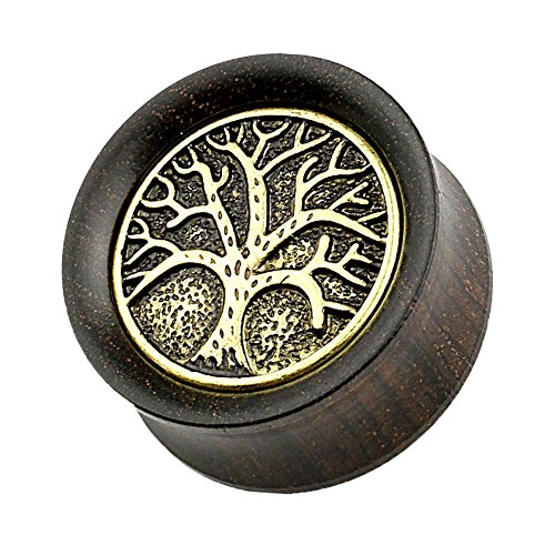 Piercingfaktor Ohr Plug Flesh Tunnel Piercing Ohrpiercing Holz Baum des Lebens Altgold 10mm