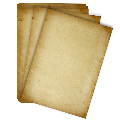 50 Blatt altes Papier-Set | hochwertiges 100g/m² A4 Vintage Briefpapier | für Einladungskarten zur Hochzeit, Konfirmation, Kommunion oder zum Geburtstag - Antike Deko, Urkundenpapier, Schatzkarte