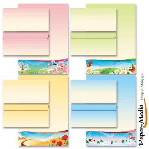 40-tlg. Briefpapier Komplett-Set VIER JAHRESZEITEN 20 Blatt Briefpapier + 20 passende Briefumschläge DIN LANG ohne Fenster