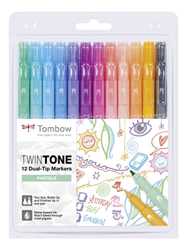 Tombow WS-PK-12P-2 Twintone Marker Set 12-Pack, Dual-tip, pastel