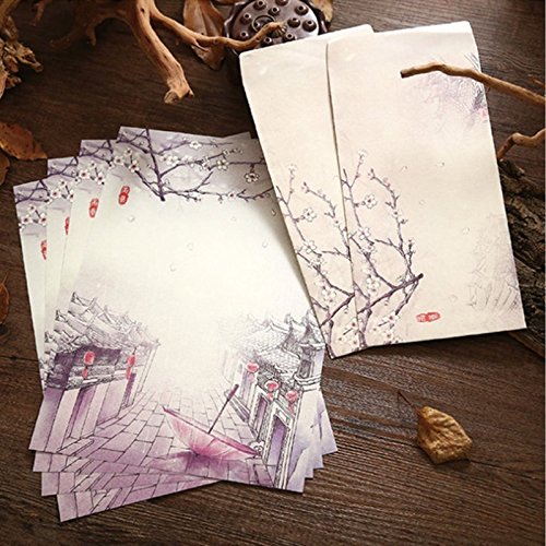 Skyeye 1set/4 Briefpapier+2 Weihnachtsgrußkarte Feiertagswünsche Grußkarte Gedenkkarte chinesischen alten Stil Vintage Papier Briefpapier Farbe D