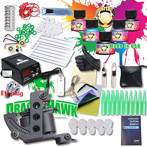 Tätowierung Set Komplett Tattoo Set 5 Farben/Inks USA brand inks 1 Tattomaschine Beginner CE Power K4EUYMX
